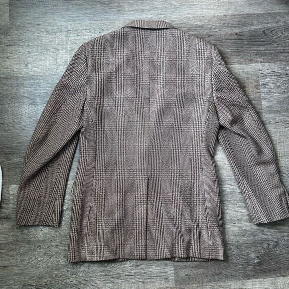 Vintage Bill Blass Glenplaid Brown Tan Wool Blazer - 38R - Picture 3 of 8
